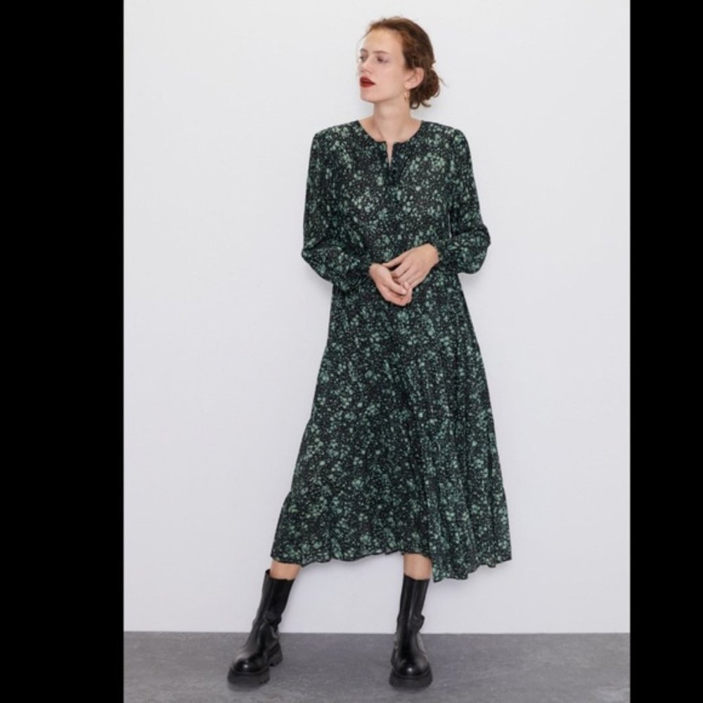 Zara teal floral dress, Size small